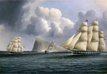 James E Buttersworth : American Frigate off Gibralter Flying a Commodore's Pennant